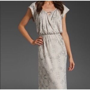 Rebecca Taylor Snake Skin Print Keyhole Maxi Dress Gray Cream Elastic Waist XS-S